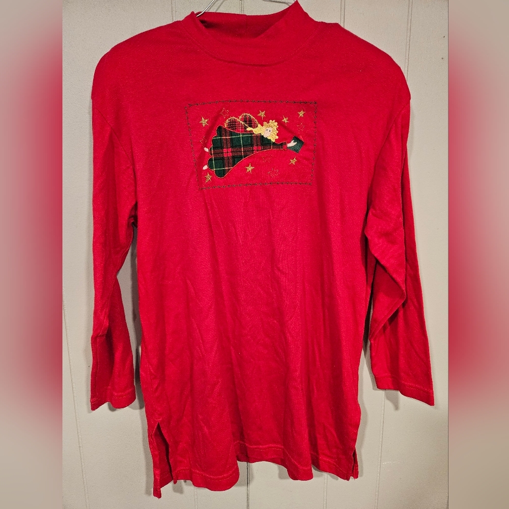 Steven Ross Naturally Red Long Sleeve Pull Over Shirt With Angel Fairy Sz Small